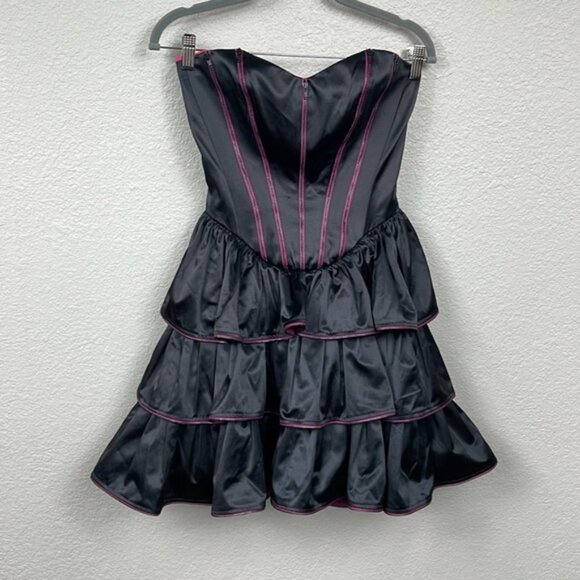 NWT Betsey Johnson Black Label Black Pink Zipper Corset Mini Dress Tiered Sz 2 - Picture 3 of 15